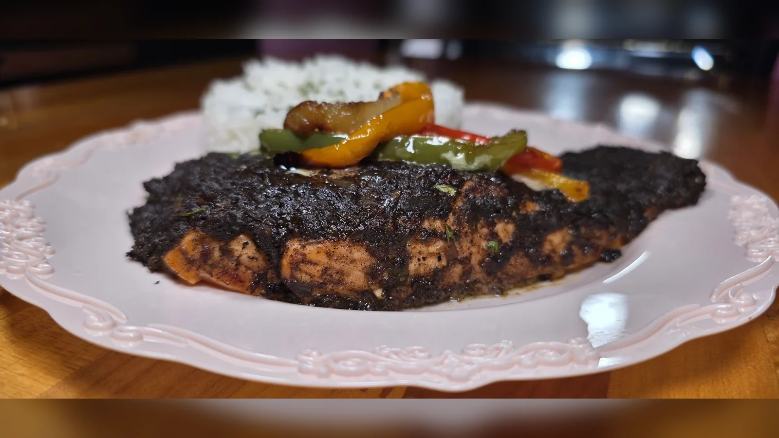 Jerked Salmon, seafood on the Chicago soul food menu in Phoenix, AZ